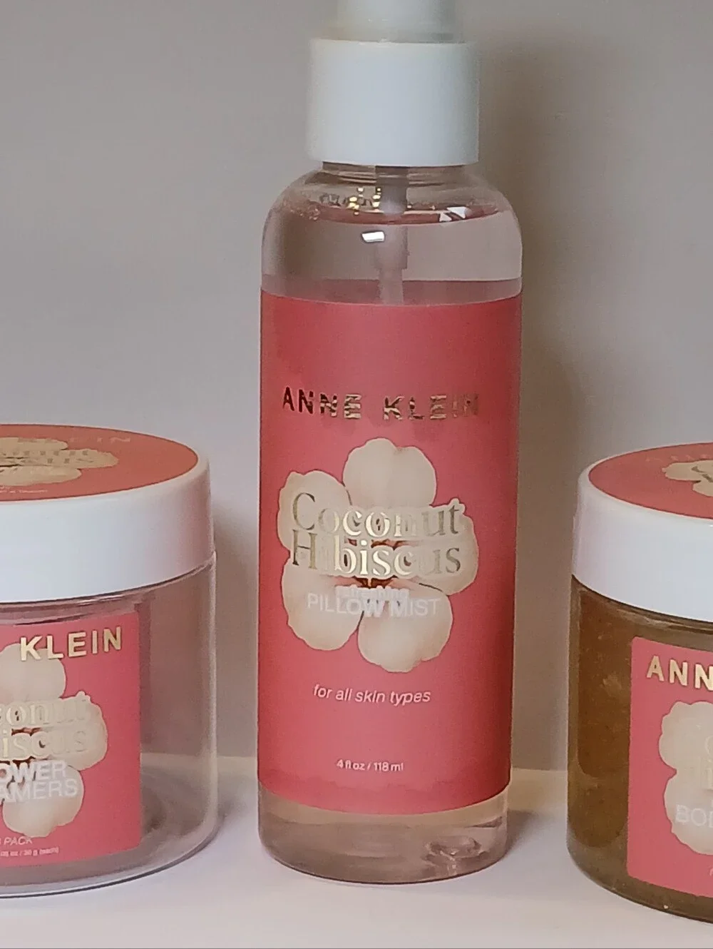 NEW Anne Klein Coconut Hibiscus Shower Steamers, Pillow Mist, Exfol Body Scrub